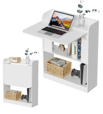 Immagine prodotto di Scrivania pieghevole - Scrivania da ufficio con spazio contenitivo - 3 ripiani - Ripiano pieghevole - Salvaspazio - 20 x 64 x 82 cm - Bianco