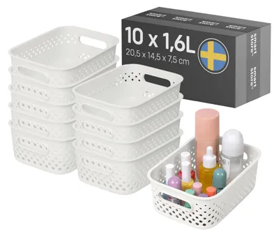 Image de Panier de rangement avec poignées, fabriqué en plastique recyclé