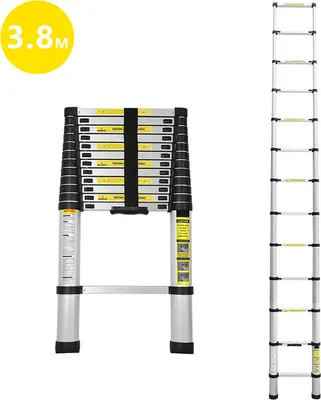 Produktbild von TolleTour Teleskopleiter 3.8m Stehleiter Mehrzweckleiter Alu Multifunktionsleiter  Ausziehleiter