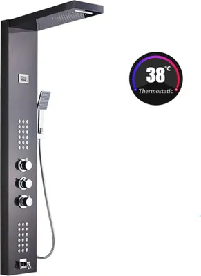 Obrázek produktu pro Linuode černý / kartáčovaný koupelnový LED sprchový panel Tower System Nástěnná směšovací baterie Ruční sprcha SPA Masážní teplotní obrazovka, 1047 Black
