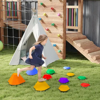 Produktbild von SUGIFT Balance Trittsteine 11er Set, Gleichgewichtssteine stapelbar, Motorikspielzeug, Mehrfarbig | 42x39x20 cm | Kunststoff & TPR | rutschfest