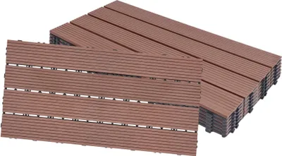 Sessamen-LP 6 Stück Balkon Bodenbelag WPC Terrassenfliesen Holzoptik Balkonfliesen Klicksystem Klickfliese Kunststoff Klick Fliesen für Garten Balkon Terrasse (30x60cm, Braun)