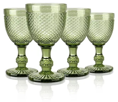 Productafbeelding van Set van 4 Groene Vintage Wijnglazen met Ruitpatroon
