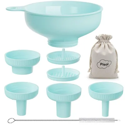 Image de Ensemble de 5 entonnoirs de cuisine, qualité alimentaire, plastique bleu-vert, sans BPA