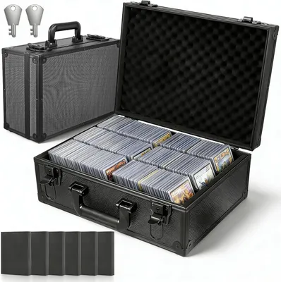Produktbild von Aufbewahrungsbox, Aluminiumlegierung, für 600 Karten, mit Trennwänden und Schlüsselschloss, für Sammelkarten