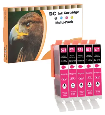 Zdjęcie produktu dla Kompatybilne wkłady atramentowe D&C 5X Magenta XL do drukarek Canon CLI-571 M, przeznaczone do modeli: Canon PIXMA TS5053, TS5055, TS6050, TS6051, TS6052, TS8050, TS8051, TS8052, TS8053, TS9050, TS9055, MG5750, MG5751, MG5752, MG5753, MG6800