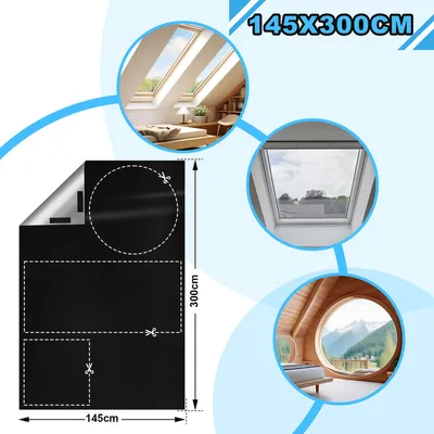 Produktbild von Aopunly 145*300cm Verdunklungsstoff Sonnenschutz Verdunkelungs Sonnenschutz zu 100% verdunkelnd,Folie mit Thermobeschichtung,lichtundurchlässige für Fenster,Dachfenster