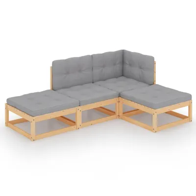 Produktbild von vidaXL 4-tlg. Garten-Lounge-Set mit Kissen Massivholz Kiefer
