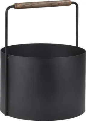 Immagine prodotto di Blomus cesto per legna ASHI cesto per legna da ardere Ø 35 cm metallo con manico in legno nero marrone