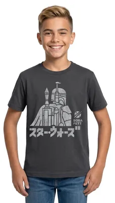 Produktbild von Star Wars: Mandalorian Boba Fett Teenager T-Shirt, 134/146 (9-11 Jahre), Dunkelgrau