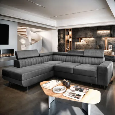 Produktbild von Masseno Ecksofa NOLA L-S mit Schlaffunktion L-Form, Sofa mit Bettkasten, Wohnzimmersofa, Couch, Soffa, Bettsofa, Couchgarnitur- Grau, MONOLITH 85
