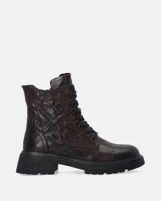 Produktbild von Braune Damen-Ankle-Boots aus genarbtem Leder, Größe 36