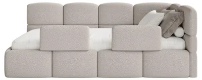 Produktbild von Selsey Cloudy – Jugendbett 90x200 cm, rechtsseitig, mit Bouclé-Bezug und Rausfallschutz, Greige