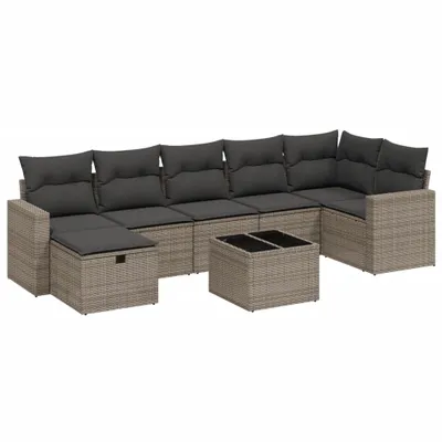 Immagine prodotto di vidaXL Set di divani da giardino 8 pezzi con cuscini in polirattan grigio
