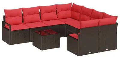 Immagine prodotto di Set divano vidaXL con cuscini, 9 pezzi, beige e rosso, in polyrattan