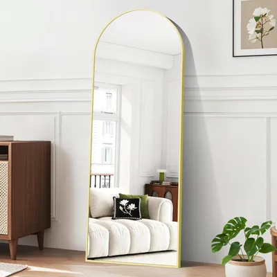 Produktbild von Ganzkörperspiegel 165x60cm Bogen Standspiegel mit Gold Aluminiumrahmen zum Stehen Anlehnen Hängen