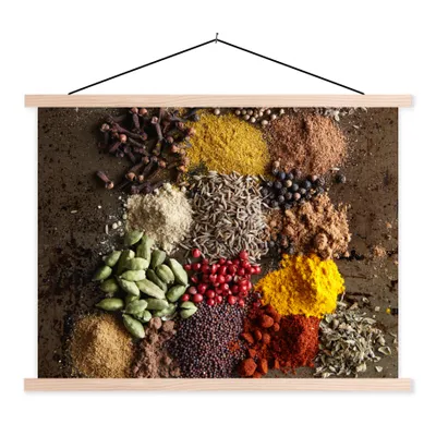 Produktbild von MuchoWow® Textilposter Gewürze zusammen gemischt 150x113 cm mit holzfarbenen Rahmen - Poster