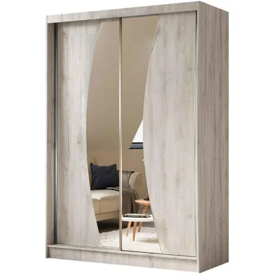 Produktbild von Schwebetürenschrank VOX 150 cm – Kleiderschrank mit 2 Schubkasteneinsätze, Spiegel & Schiebetüren (Eiche Sonoma)