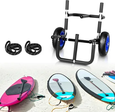 Produktbild von SWANEW Surfovací vozík prepravný vozík na SUP dosky, dvojitý prepravný vozík na kajak, SUP vozík z hliníka Skladací SUP vozík na kanoe, do 80 kg, vrátane 2 bezpečnostných popruhov
