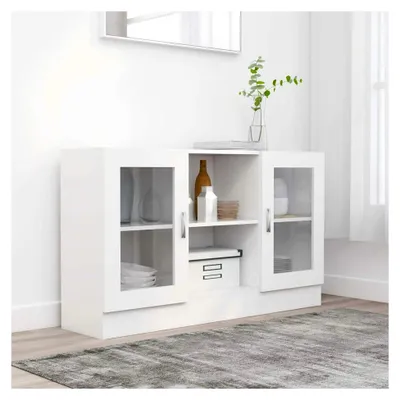 Produktbild von Standvitrine Glasvitrine Bücherschrank Wohnzimmerschrank Kommode Sideboard, Weiß 120 x 30,5 x 70 cm