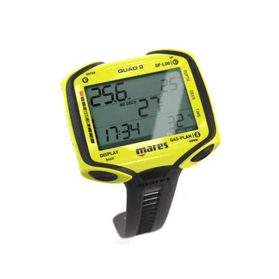 Produktbild von Mares Quad 2 Tauchcomputer mit Bluetooth, Segmentdisplay und austauschbarer Batterie, Gelb