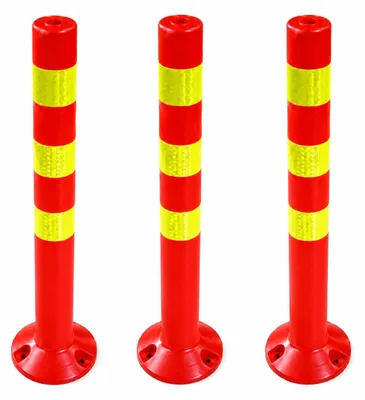 Obrázok produktu pre sada 3 plastových zábran - reflexné stĺpiky 72,5 cm | Zábrana pre priemysel, sklad, parkovisko s podstavcom [upevnenie pomocou skrutiek] Zábrana - parkové stĺpiky Vymedzovací stĺpik