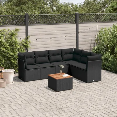 Produktbild von Möbel 7-tlg. Garten-Sofagarnitur mit Kissen Schwarz Poly Rattan - Gartenmöbelgarnituren 3255985