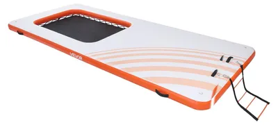 Productafbeelding van Opblaasbaar drijvend platform, 4,57 x 1,98 meter. Opblaasbaar platform, antislip watermat met draagbare draagtas en afneembare ladder. Drijvend platform, geschikt voor zwembad, strand en zee