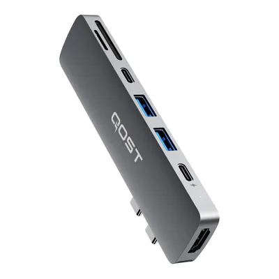 Obrázek produktu pro Qost - Adaptér USB-C 7v1 - Kompatibilní s Macbook Pro / Air - USB-C na HDMI - Thunderbolt 3 - USB 3.0 - Micro SD