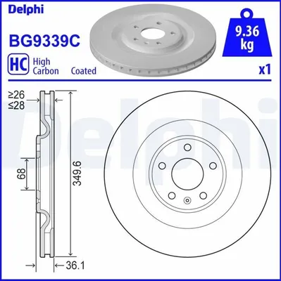 Produktbild von 2x DELPHI Bremsscheibe BG9339C für VW Touareg (CR7) für AUDI Q7 (4MB) Q8 (4MN)