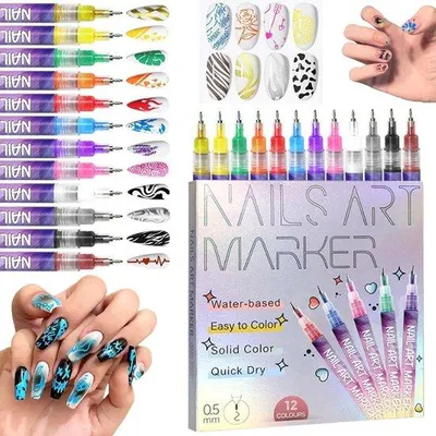 Obrázok produktu pre Fixky na nechty – 12 kusov – Fixky na nechty vhodné na vytváranie graffiti – 3D fixky na nechty – Súprava fixiek na nechty – Bodové fixky na nechty – 12 farieb