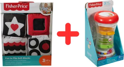 Obrázek produktu pro Mattel Fisher-Price sada 2 měkkých hracích kostek GFC37 Fun to Flip + dárková sada DRG12 prolézací zábavná hrací věž pro děti