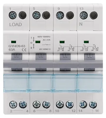 Produktbild von GYHO9-63 Manueller Umschalter 4P 400VAC 63A, Dual Power Umschalter mit Anzeige, Isolierumschalter, für DIN-Schiene