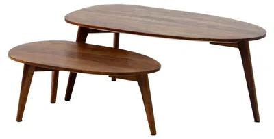Produktbild von Couchtisch Set 2er nierenförmig aus massivem Mango-Holz in Natur · Beistelltisch im Retro-Design · Satztische mit Holzgestell