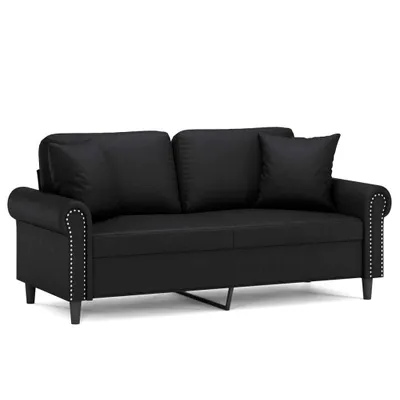 Zdjęcie produktu dla vidaXL 2-osobowa sofa z dekoracyjnymi poduszkami czarna 140 cm imitacja skóry
