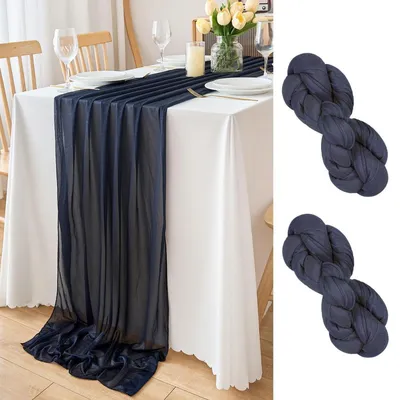 Productafbeelding van Tafelrunners, chiffon, marineblauw, 2 stuks, 77 x 300 cm