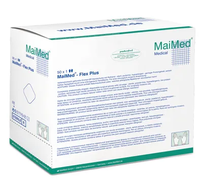 Produktbild von MAIMED Flex Plus PF Latex mikrogeraut PF steril, Gr. 9 50 Paar