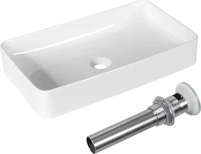 Zdjęcie produktu dla COSTWAY umywalka 60x35cm z wyciąganym odpływem, prostokątna umywalka nablatowa, biała umywalka ceramiczna idealna do domu i hotelu