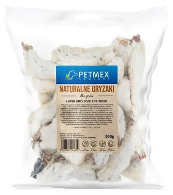 Produktbild von PETMEX Kaninchenpfoten mit Fell Mono – Leckerli für Hunde – 500g
