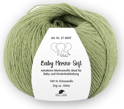A ball of green yarn with a label attached.