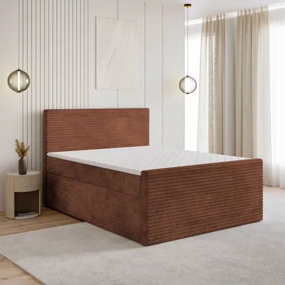 Produktbild von Masseno Boxspringbett NOLEN 180x200 cm Komplett-Set mit Bonell Matratze und Topper, Polsterbett mit Bettkästen -Braun, TILIA 52