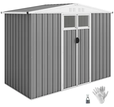 Immagine prodotto di Capanno da Giardino Porta Attrezzi in Acciaio Zincato con 2 Porte, 246x117x180 cm, Grigio Chiaro