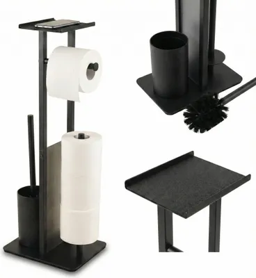 Immagine prodotto di Portarotolo e portascopino con ripiano per telefono HYLLA, nero, 65 cm