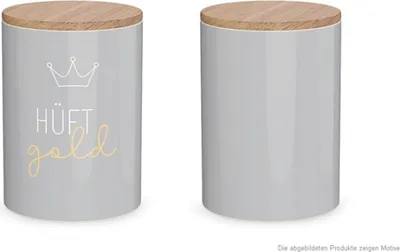 Produktbild von La Vida Vorratsdose Krone Hüftgold Porzellan mit Bambusdeckel grau natur 11x16cm