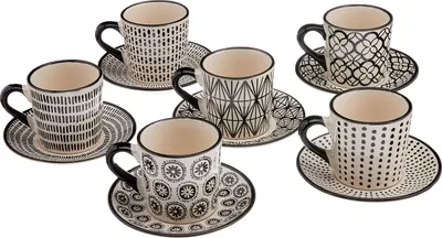 Produktbild von H&H 6er-Set Kaffeetassen aus Steingut Vhera mit Untertasse cc90