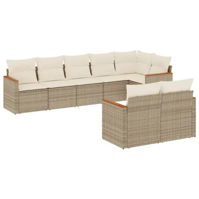 Produktbild von vidaXL 8-tlg. Garten-Sofagarnitur mit Kissen Beige Poly Rattan