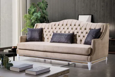 Produktbild von Beiger Chesterfield Dreisitzer Luxus Textilsofa Designer Stoffcouchen