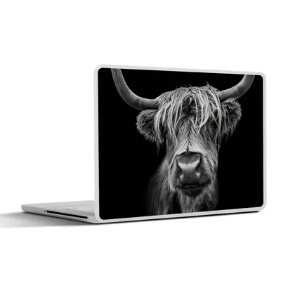 Produktbild von MuchoWow® Laptop Aufkleber Sticker Cover Schottischer Highlander - Hörner - Schwarz - Weiß - Kuh - Wild - Tiere 31x22.5 cm - Laptop-Deko