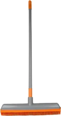 Produktbild von Gravidus Gummibesen aus Synthetik-Gummi & Kunststoff mit Teleskopstiel & Wasserabziehkante, Grau/Orange, Schabkante 32 cm, Stiel 70-119 cm, für Haare & Staub auf verschiedenen Oberflächen