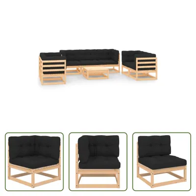Produktbild von The Living Store 8-tlg. Garten-Lounge-Set mit Kissen Massivholz Kiefer